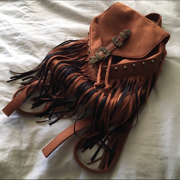 Misguided Brown Fringe Backpack