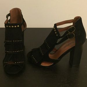 Black fringe heels NEVER WORN