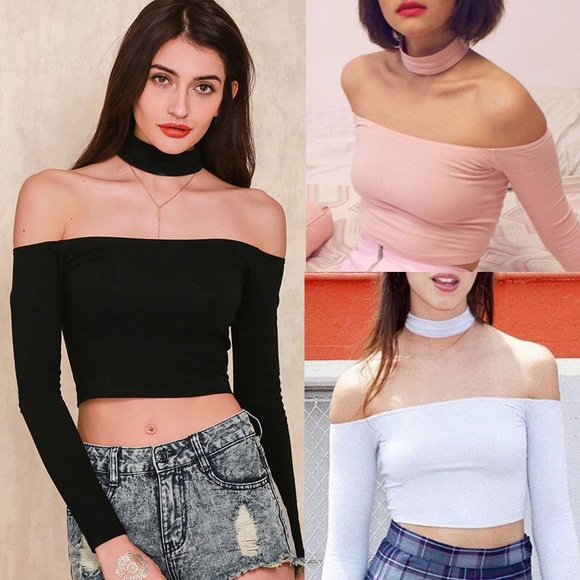Brand New Cold Shoulder Choker crop top - Picture 3 of 4