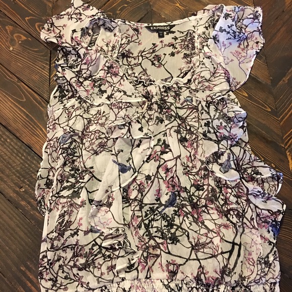 Express Floral Print Ruffle Top