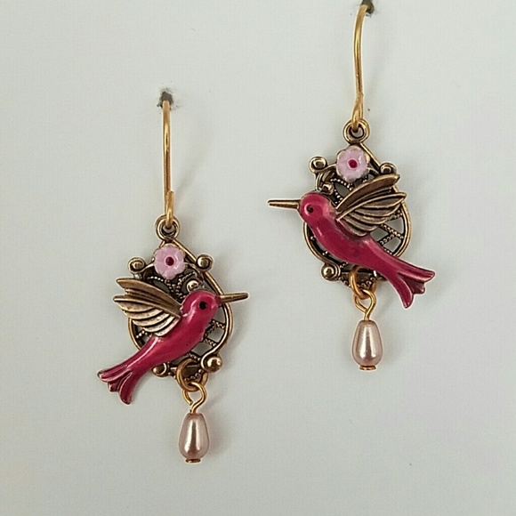 Silver Forest pink hummingbird earrings