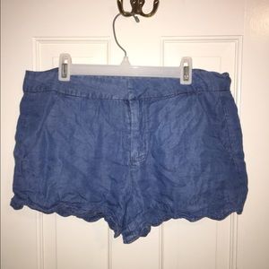 blue ruffles bottom shorts
