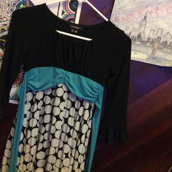 Black blue and white shirt dress