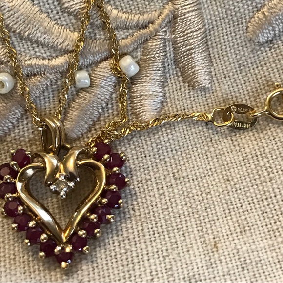 14K Gold Necklace with 10k Gold/Rubi/diamond Heart