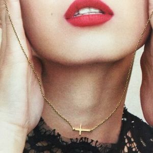 14K Yellow Gold Cross Adjustable Chain Necklace