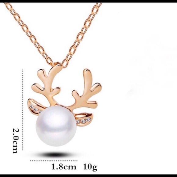 🦌Cute Silver Antler Pendent Necklace w Pearl - Picture 4 of 4