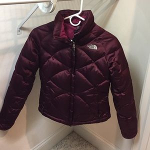 burgundy North Face coat