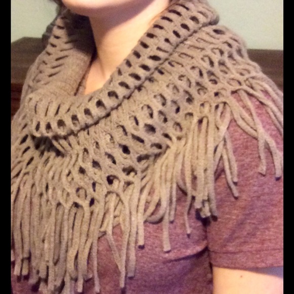 Taupe & Black Fishnet Fringe Infinity Scarves