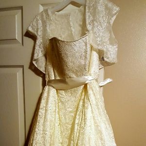 David's Bridal wedding dress and birdcage veil