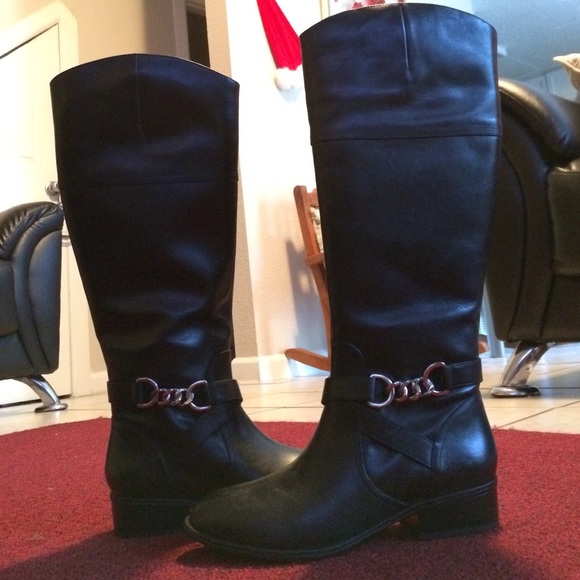 Ralph Lauren calf high black leather boots