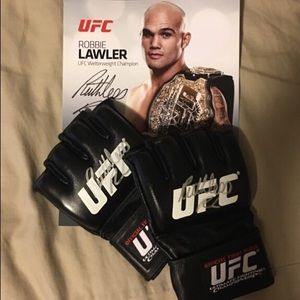 "Ruthless" Robbie Lawler autographed gloves/poster