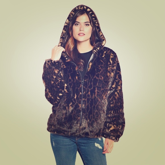 Best quality fake fur leopard print parka hoodie