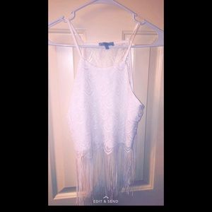 Lace white crop top w/ hanging fringe