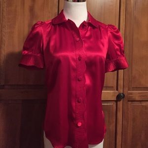 NWOT Banana Republic 100% Red Silk Blouse Size XS
