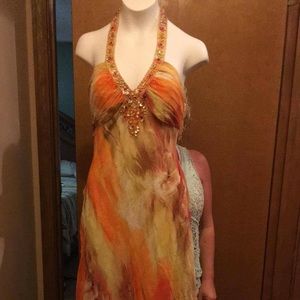 Orange with gold accents Long Formal dress