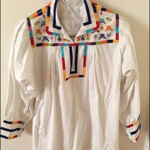 Vintage Mexican hand made embroidery shirt