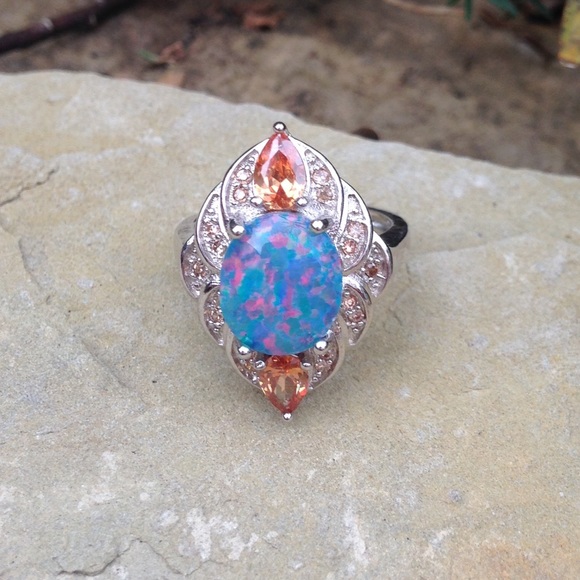 Jewelry - sterling silver filled blue opal cz morganite ring