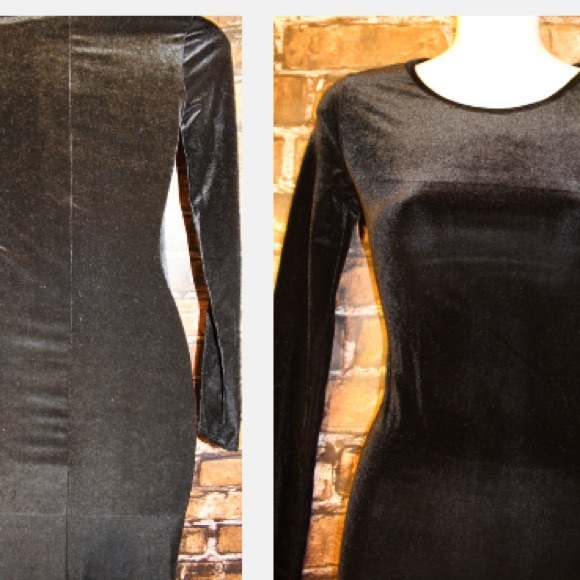 Black Velvet Midi Long Sleeve Dress - Picture 3 of 4