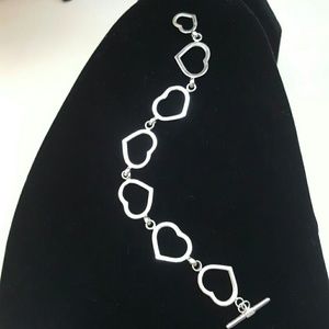 14K White Gold Open Heart Toggle Bracelet