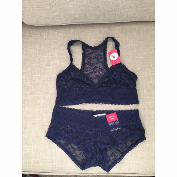 Navy lace racerback bralette and boy short NWT