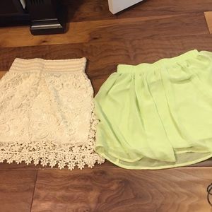 2 skirts one green the other cream lace size XS