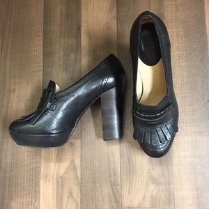 Frye Naiya Kiltie Moc Black Leather Platforms SZ 9