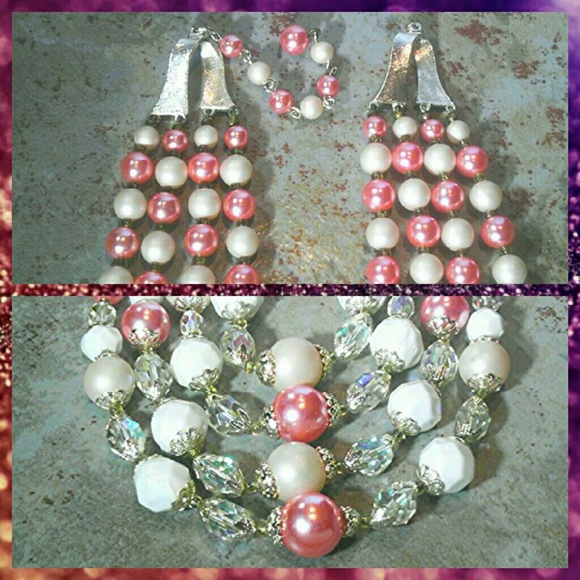 Vintage💎Aurora Borealis Crystals Pink & Pearl Beads - Picture 3 of 4