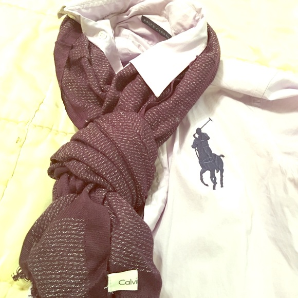 Sheer linen Calvin Klein scarf with silver detail.