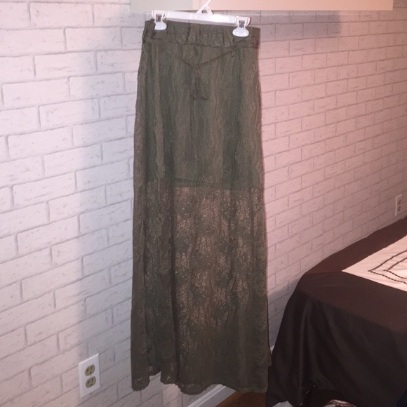 olive green lace maxi skirt