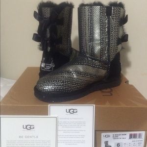 NIB LE UGG Bailey Bow Bling Black Boots