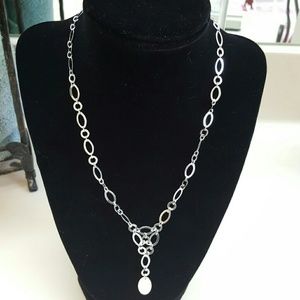14k White Gold Circles/Ovals Link Necklace