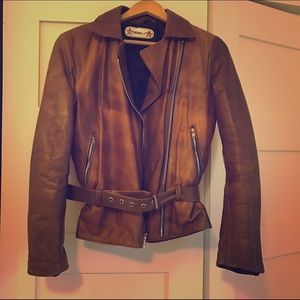 Genuine Leather Jacket tan brown biker cropped