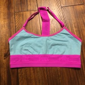 Teal and neon pink VS PINK sports bra
