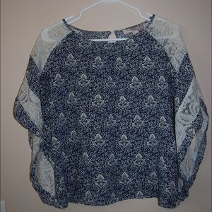 Blue Patterned Laced Blouse