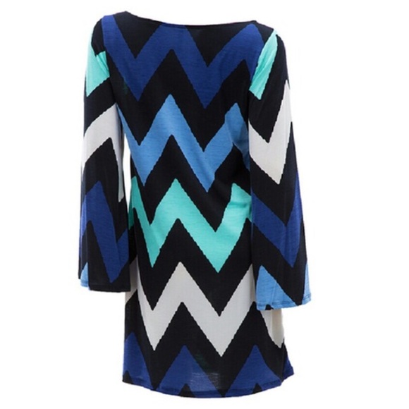 Bell Sleeve Chevron Shift Dress by Blossom Apparel - Picture 6 of 8