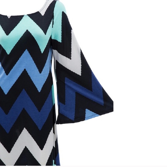 Bell Sleeve Chevron Shift Dress by Blossom Apparel - Picture 5 of 8