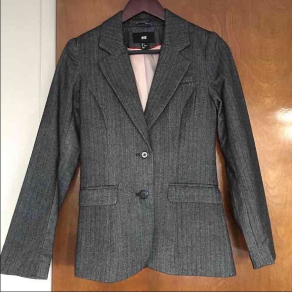H&M women's grey herringbone fitted blazer