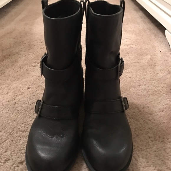 Mint condition Cole Haan black leather Moto boots