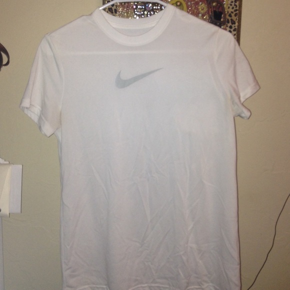 Simple white nike dri-fit athletic shirt