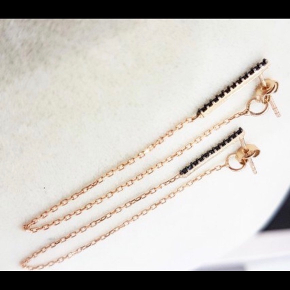 925 silver, bar earrings with chain , rose gold