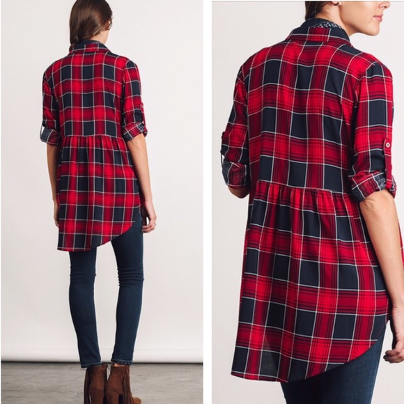 CUTE PLAID HIGH LOW TOP - Picture 2 of 3