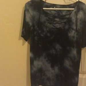 Black tie dye lace up shirt