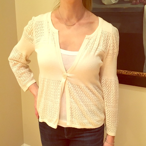 Cream knit sweater with button closure