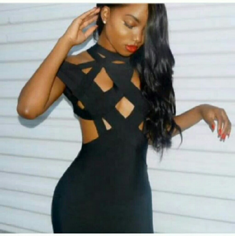 Gloria Black Lattice Criss Cross Bandage Dress