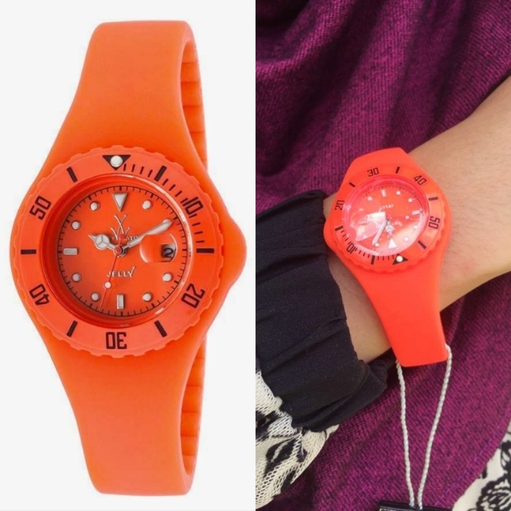 NWT Orange Analog Watch by TOYWATCH JY23OR with jelly silicone band