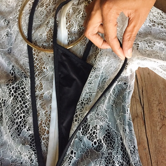 Missguided Pants - MISSGUIDED // White Black Lace Deep V jumpsuit uk6 Missguided Pants - MISSGUIDED // White Black Lace Deep V jumpsuit uk6
