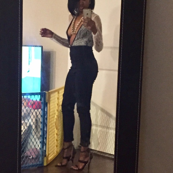 Missguided Pants - MISSGUIDED // White Black Lace Deep V jumpsuit uk6 Missguided Pants - MISSGUIDED // White Black Lace Deep V jumpsuit uk6