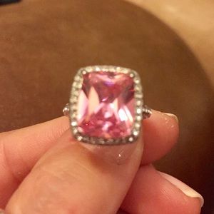 Gorgeous Stainless Steel Pink and Clear Cz Ring