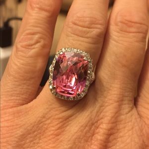 Sterling Silver Pink CZ Ring with Clear CZ accents
