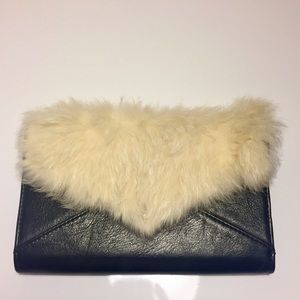 Rebecca Minkoff Black Leather Clutch w/ White Fur